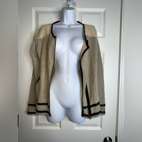 Jack Women’s Small Cream Gray Black Lightweight Full Zip Cotton Blazer Jacket S - Picture 3 of 16